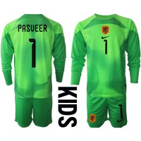 Niederlande Remko Pasveer #1 Torwart Fußballbekleidung Heimtrikot Kinder WM 2022 Langarm (+ kurze hosen)